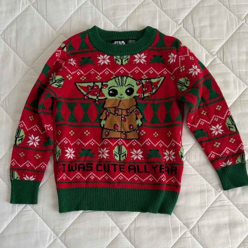 Star Wars Festive Red and Green Grogu Sweater size 2T